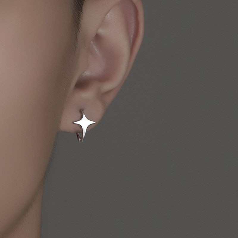 925 Silver Needle Star ต่างหูผู้ชายผู้หญิง Unisex All-Match Simple
