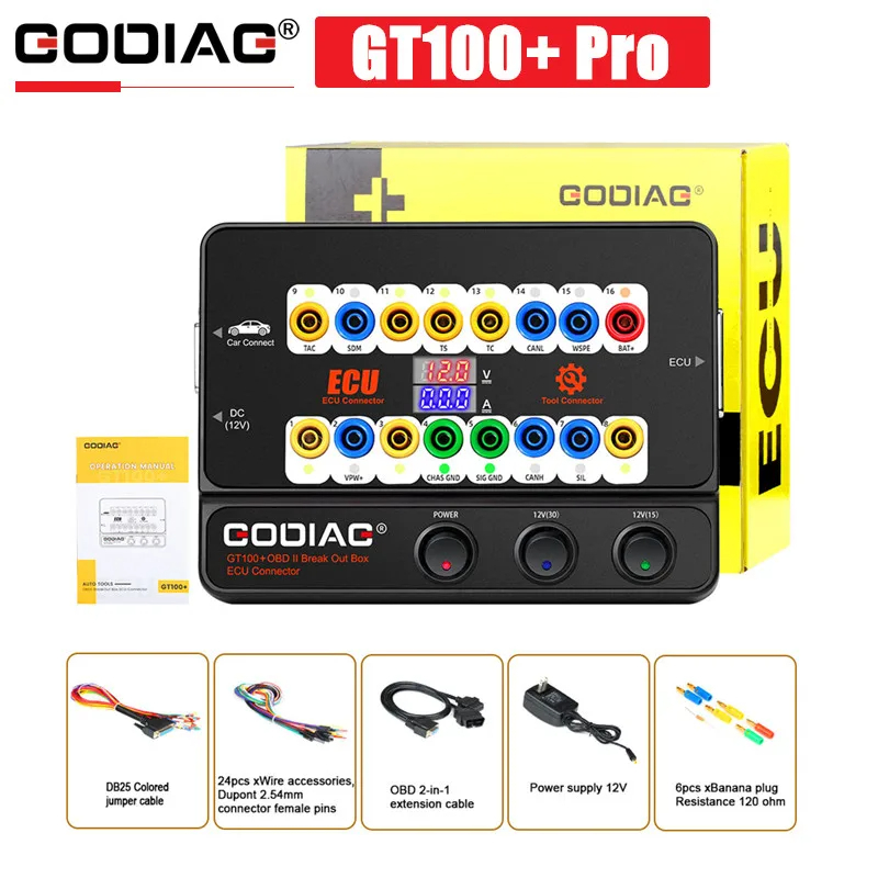 Godiag GT100+ GT100 Pro กล่องฝ่าวงล้อม OBDII ECU Bench Connector เพิ่มจอแสดงผลอิเล็กทรอนิกส์และ CANB