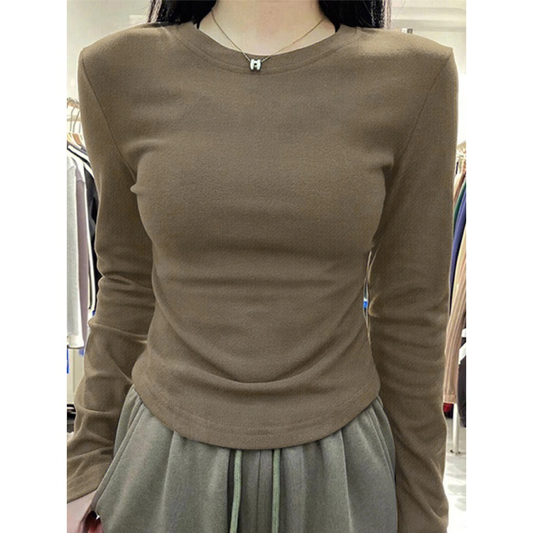 เสื้อยืดแขนยาวคอกลมอบอุ่นแฟชั่นผู้หญิง【6926】
