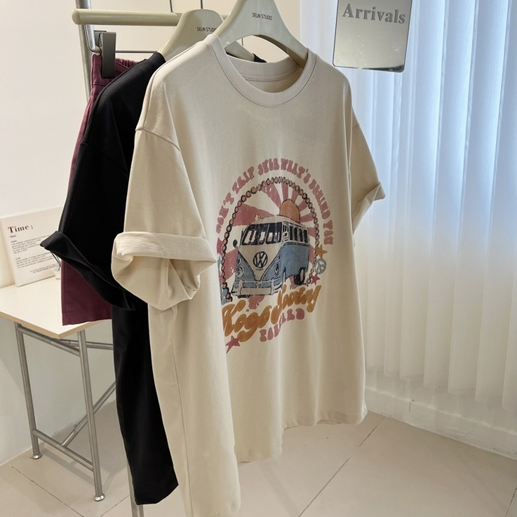 ส่งไวจากไทย SELLDA M-2XL เสื้อยืด แขนสั้น ฝ้าย ผู้หญิง เสื้อสาวอวบ ลายพิมพ์ เสื้อ oversize เกาหลี โอเวอร์ไซส์