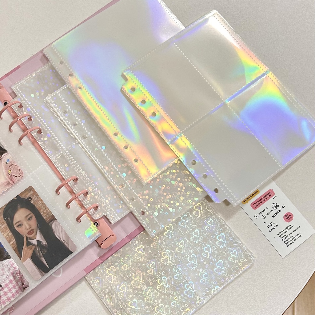 10 ชิ้น A5 ขนาด 6 หลุม Holograph หลวม-Leaf Book Refill Photo Card Storage PP กระเป๋าด้านในแขน