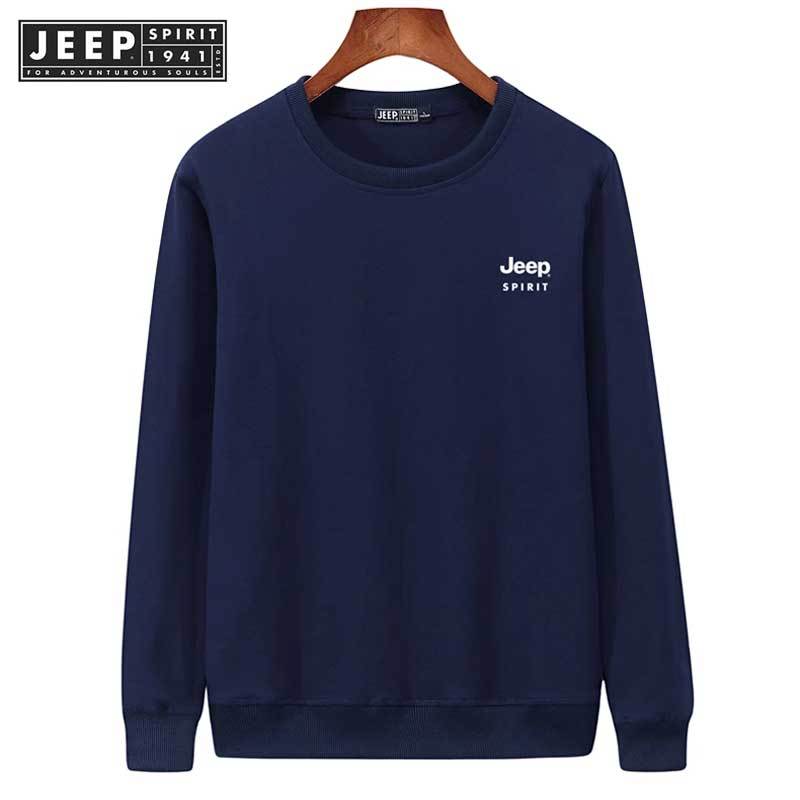 Jeep SPIRIT 1941 ESTD เสื้อฮู้ดคอกลมผู้ชายแท้ 95 ผ้าฝ้ายฤดูใบไม้ผลิและฤดูใบไม้ร่วงใหม่หลอดตรงสบายๆ