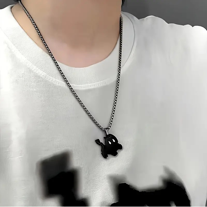 จี้ลูกแมวการ์ตูนสร้อยคอเหล็กไทเทเนียมสีดําแมวฟ้าผ่าคู่สร้อยคอสแตนเลส