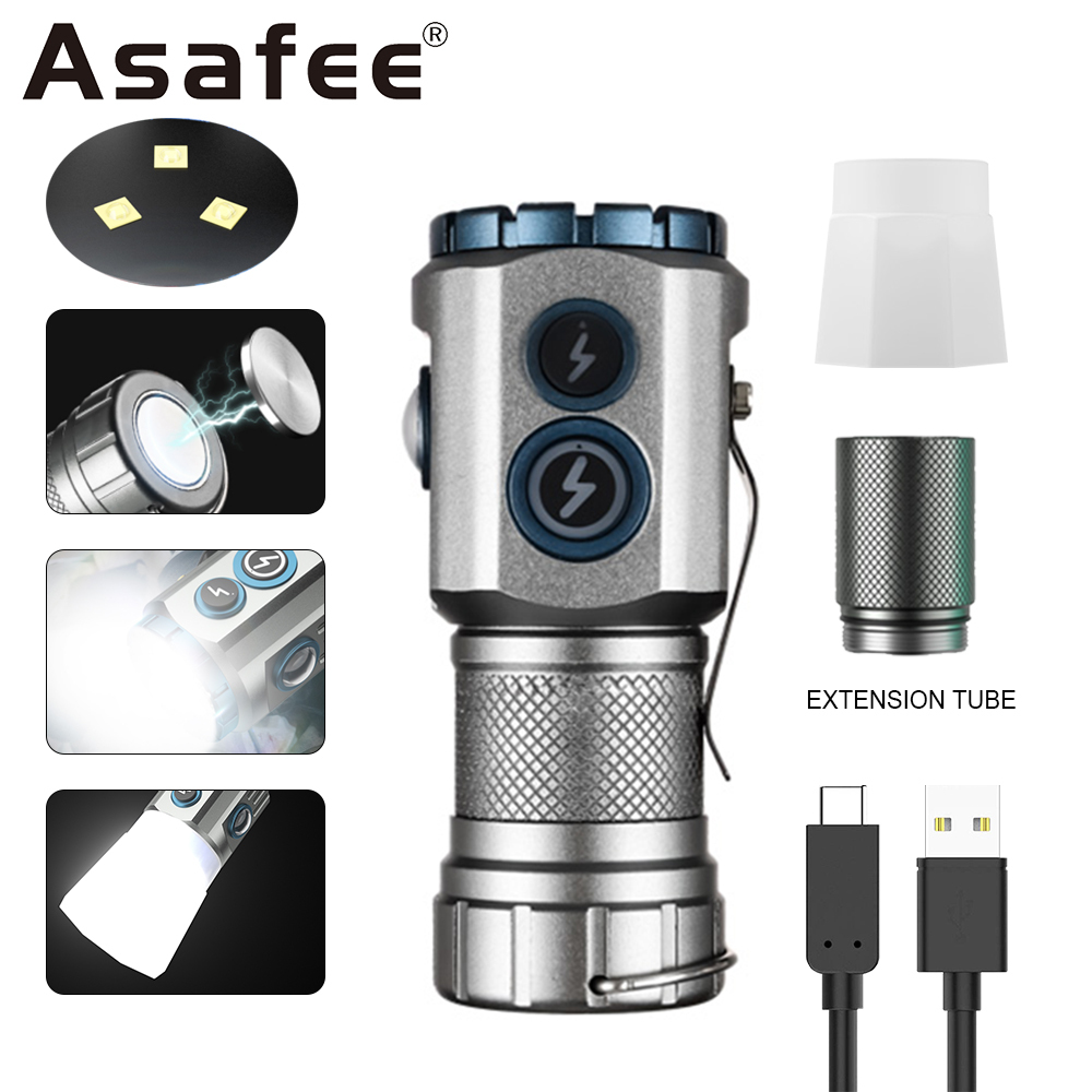 Asafee F235-X ไฟฉายพกพาขนาดเล็ก ส่องสว่างมาก มี 3 x P35 LED และ RG LED ชาร์จบatteries 18350/18650 ด้วยพอร์ท Type-C และมีการป้องกันน้ำระดับ IPX6