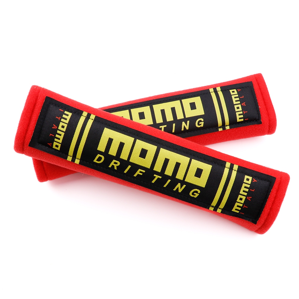 2 ชิ้นรถความปลอดภัยเข็มขัดนิรภัยครอบคลุม MOMO Racing Cotton SeatBelt ครอบคลุมนุ่มสายรัดแผ่นไหล่ Pad Universal