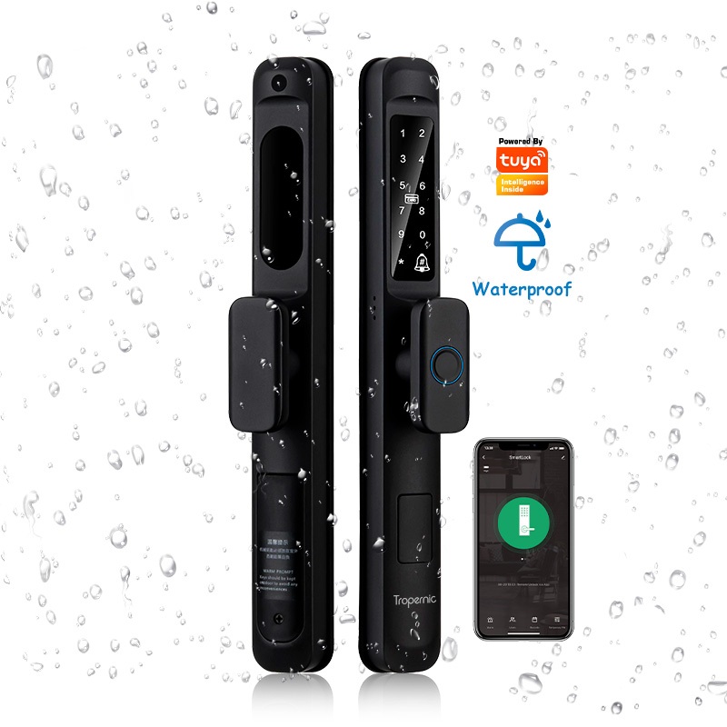 5 In 1 Tuya WiFi สมาร์ทประตูล็อคลายนิ้วมือประตูบานเลื่อนล็อค IP65 กันน้ําดิจิตอลประตูล็อคพร้อมออดสั้นล็อคอิเล็กทรอนิกส์สําหรับ Home Hotel