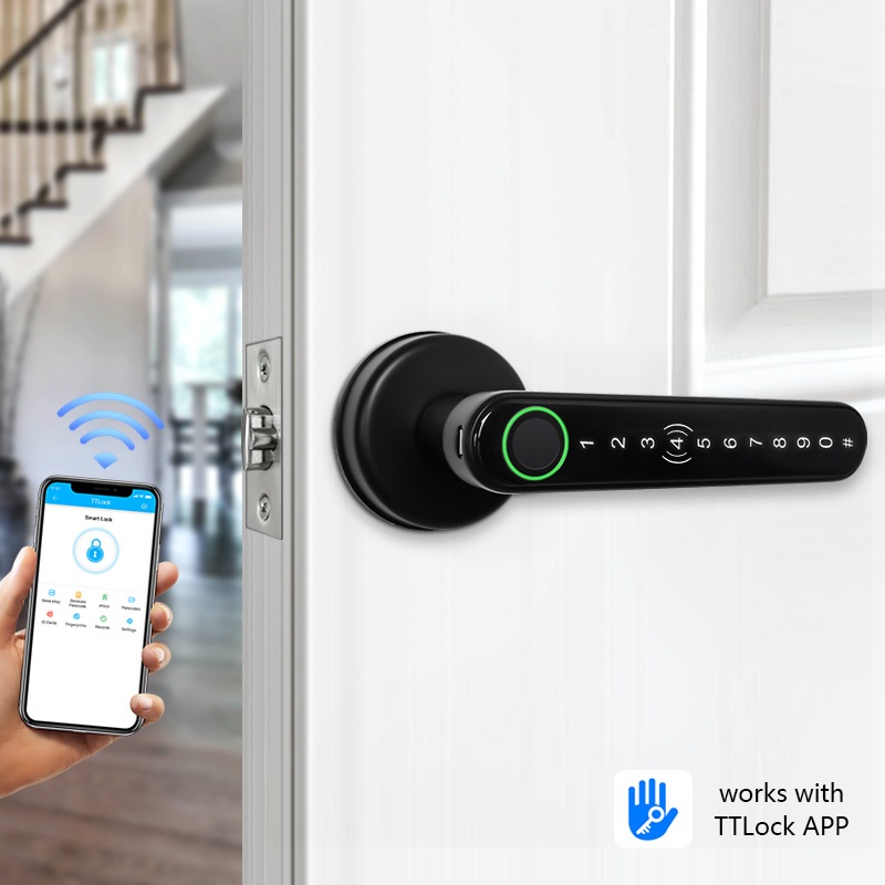 TTLOCK ล็อคประตูอัจฉริยะที่จับลายนิ้วมือ 60/70 มม.ล็อคกลอนเดี่ยว 5 ใน 1 ล็อคดิจิตอลสําหรับบ้านโรงแรมจับปรับทิศทาง