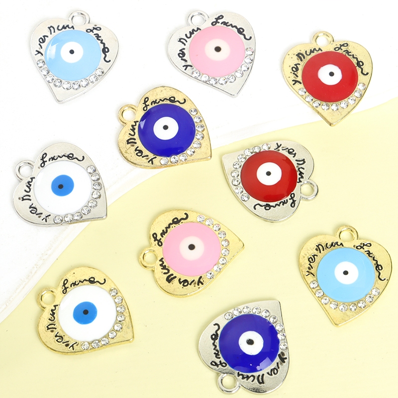 10 ชิ้น Evil Eye & แกะสลักภาษาตุรกีเคลือบ Charms Rhinestones Inlay หัวใจหยดน้ํามันจี้โลหะผสมสําหรับ DIY Chic สร้อยคอสร้อยข้อมือต่างหู – ของขวัญที่สมบูรณ์แบบสําหรับครอบครัวและเพื่อน