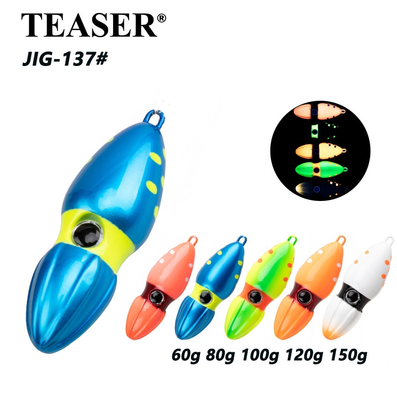 TEASER【J137】Gourd Tanya Inferno Moon เหยื่อ 60g 80g 100g 120g 150g ตกปลาทะเลโลหะ Jigging Lure Fish Eye UV Inchikku โลหะช้าตกปลา Lure Spinning Lure ไม่มีตะขอ
