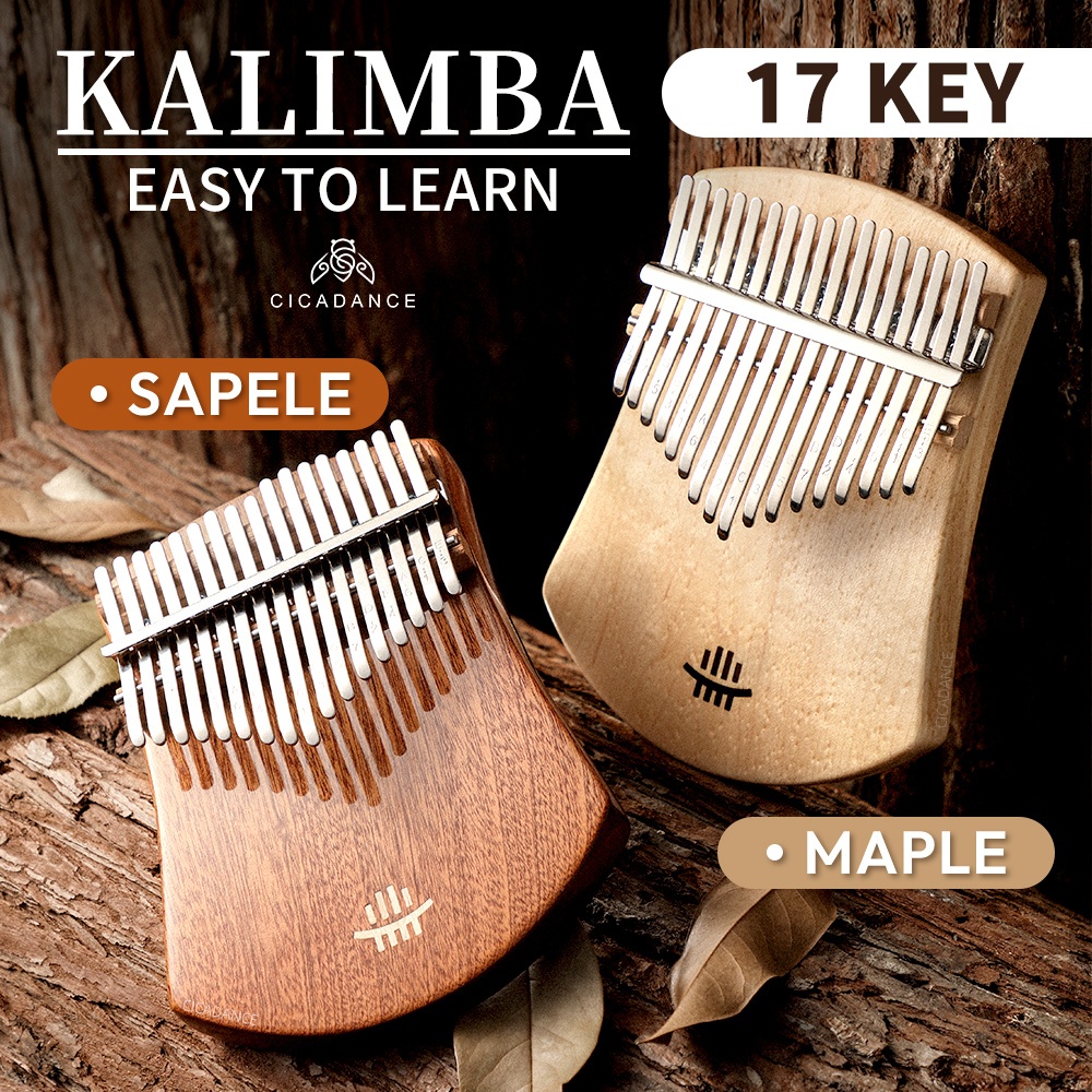 Hluru คาลิมบา 17 คีย์ kalimba เปียโนนิ้วหัวแม่มือ แบบพกพา เรียนรู้ง่าย สําหรับผู้เริ่มต้น พร้อมชุดอุปกรณ์เสริมครบชุด เปียโนนิ้ว เปียโนนิ้วโป้ง