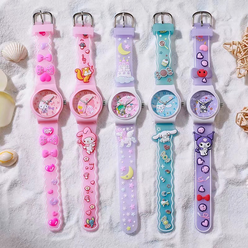 ใหม่การ์ตูน Sanrio Kuromi Cinnamon Dog 3D Strap สายซิลิโคนนาฬิกาเด็กนาฬิกา