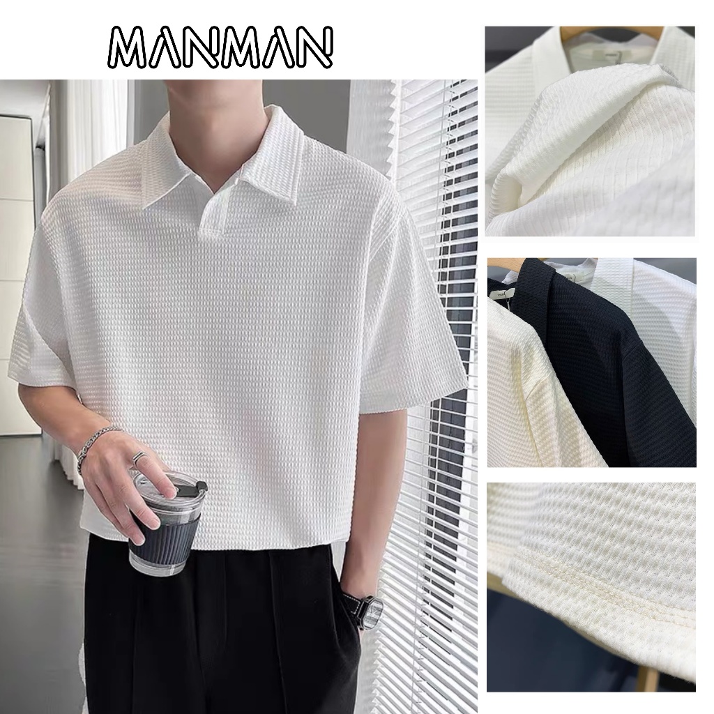 MANMAN เสื้อเชิ้ตคอปกผู้ชาย แบบเรียบง่ายแมทช์ลุคง่าย เสื้อโปโลผู้ชาย