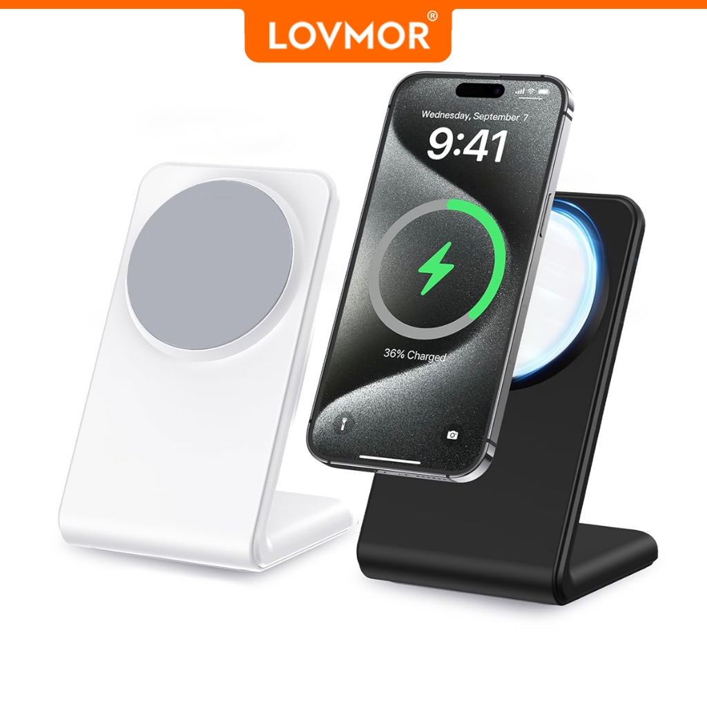 LOVMOR Fast Wireless Charger Magnetic Qi Certified Charger Dock Stand สําหรับ iP 15 14 13 12 Series