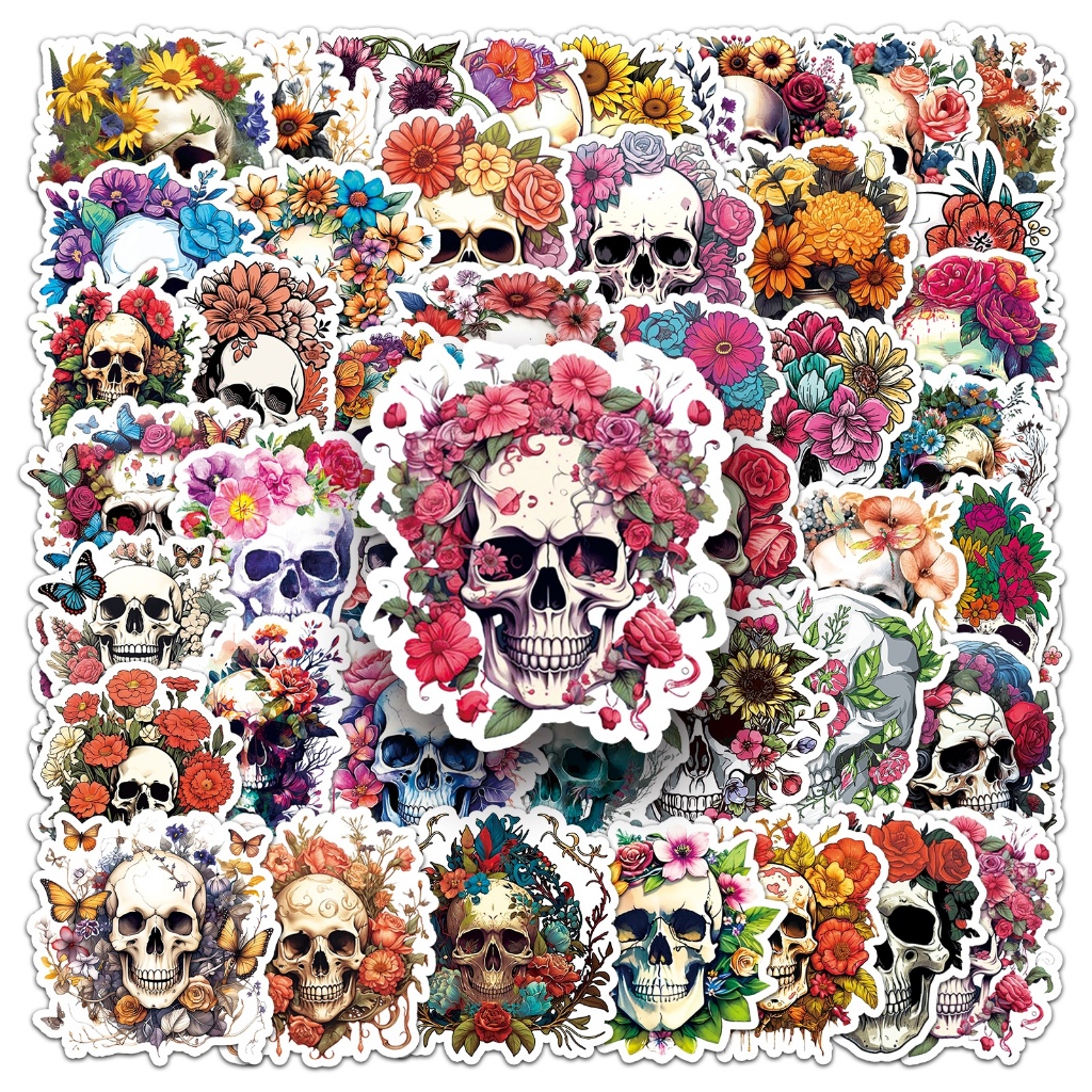 ร้อน 50 ชิ้น Gothic Skull ดอกไม้สติกเกอร์ DIY สําหรับโทรศัพท์แล็ปท็อปรถสติกเกอร์ Creative Home สติกเกอร์