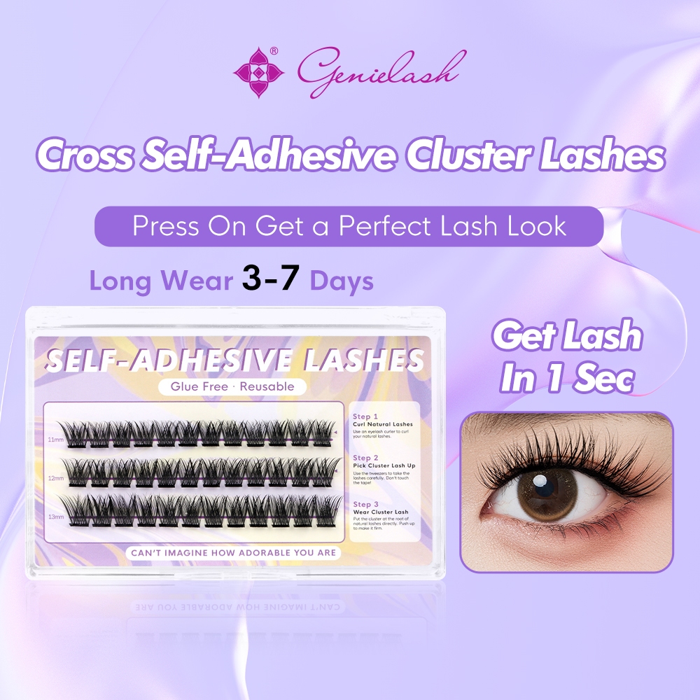 [ใช้ซ้ําได้] Genielash ไม่มีกาว Needed Cross DIY Eyelash 1-Step Press On Lashes Self Adhesive 3-7 วัน Natural Segmented Long