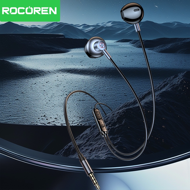 Rocoren HY หูฟังแบบมีสายสเตอริโอ Shocking Bass หูฟังชนิดใส่ในหู 3.5 มม.ชุดหูฟังพร้อมไมโครโฟนสําหรับโทรศัพท์ Laotop Xiaomi