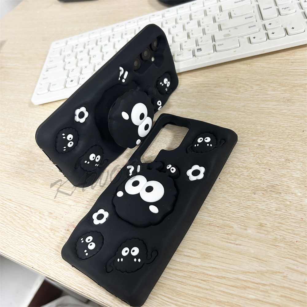 SAMSUNG สําหรับsamsung Galaxy S24 Ultra S21 FE A14 A15 A50 A50S A25 A54 3Dการ์ตูนฝุ่น-Bunnyถ่านหินBall Fairydust Tok Grip Stand Holder Soft Case Cover