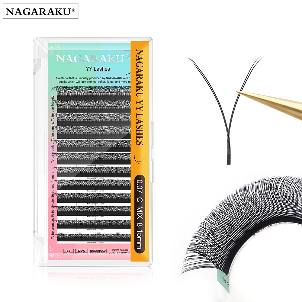 Nagaraku ขนตาปลอม รูปตัว Y 2D YY นุ่มพิเศษ 0.10 มม.
