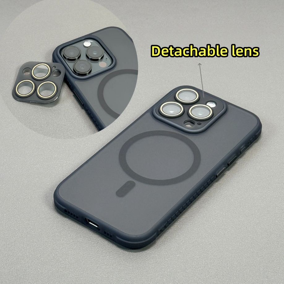 【Detachable lens/Four-cornered Protection/Matte acrylic hard case/Black】เคส compatible for iPhone 11 12 13 14 15 pro max case