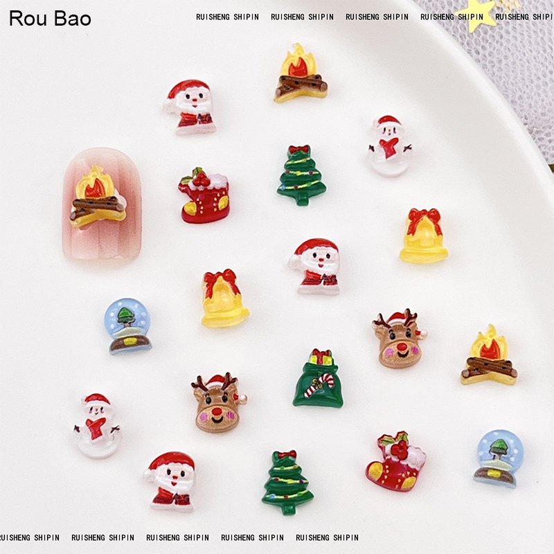 ซื้อ Rou Bao 50 ชิ้นเล็บ Mini ขนาดคริสต์มาสน่ารักการ์ตูน Santa Claus Bonfire Elk เรซิ่นเล็บ Art DIY Charms ตกแต่ง