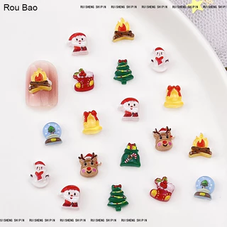Rou Bao 50 ชิ้นเล็บ Mini ขนาดคริสต์มาสน่ารักการ์ตูน Santa Claus Bonfire Elk เรซิ่นเล็บ Art DIY Charms ตกแต่ง