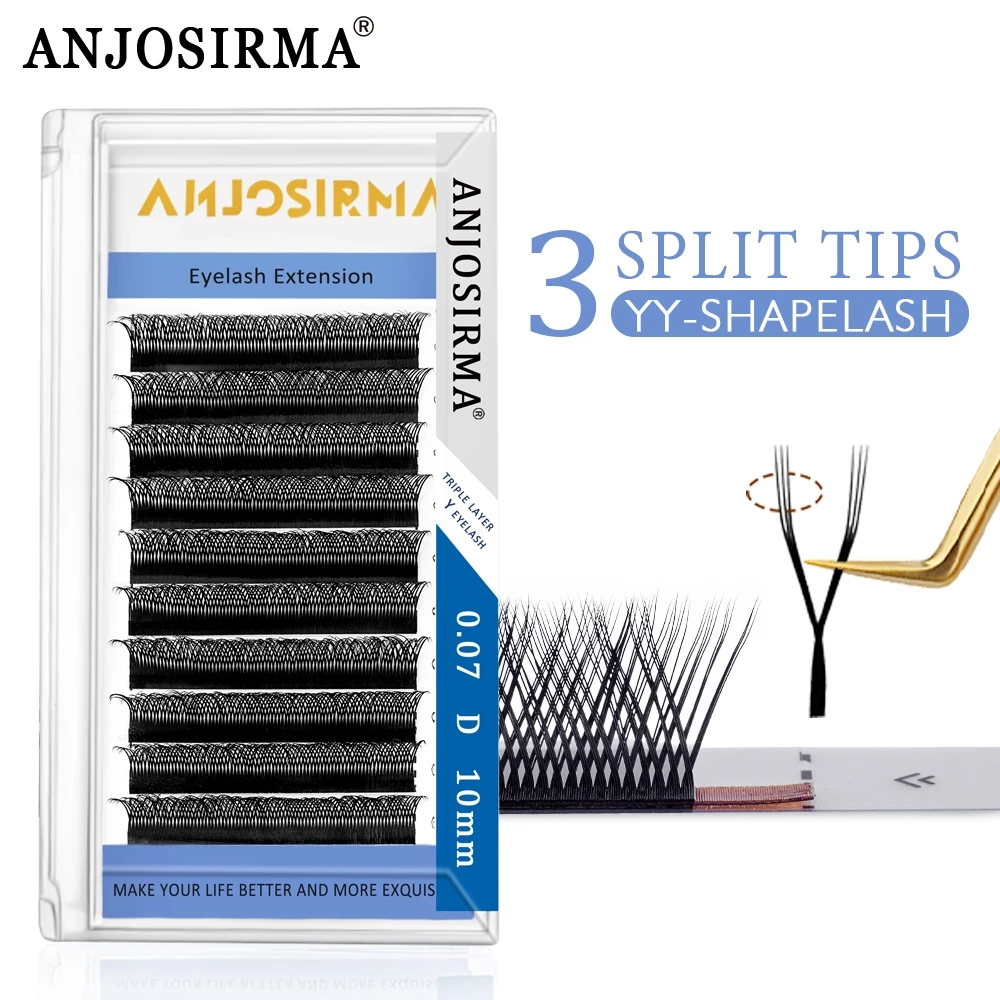 ANJOSIRMA สามหัว YY รูปร่าง ต่อขนตา นุ่ม เป็นธรรมชาติ เบา ขนตา คุณภาพสูง แต่งหน้า ตาข่าย ขนตาปลอม