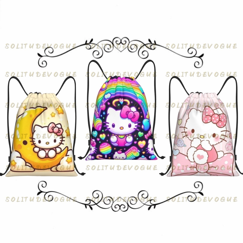 [ในสต็อก] Hello Kitty Gym Sack Bag Sport Drawstring Backpack Bag for Gym Shopping Sport Yoga Outdoor