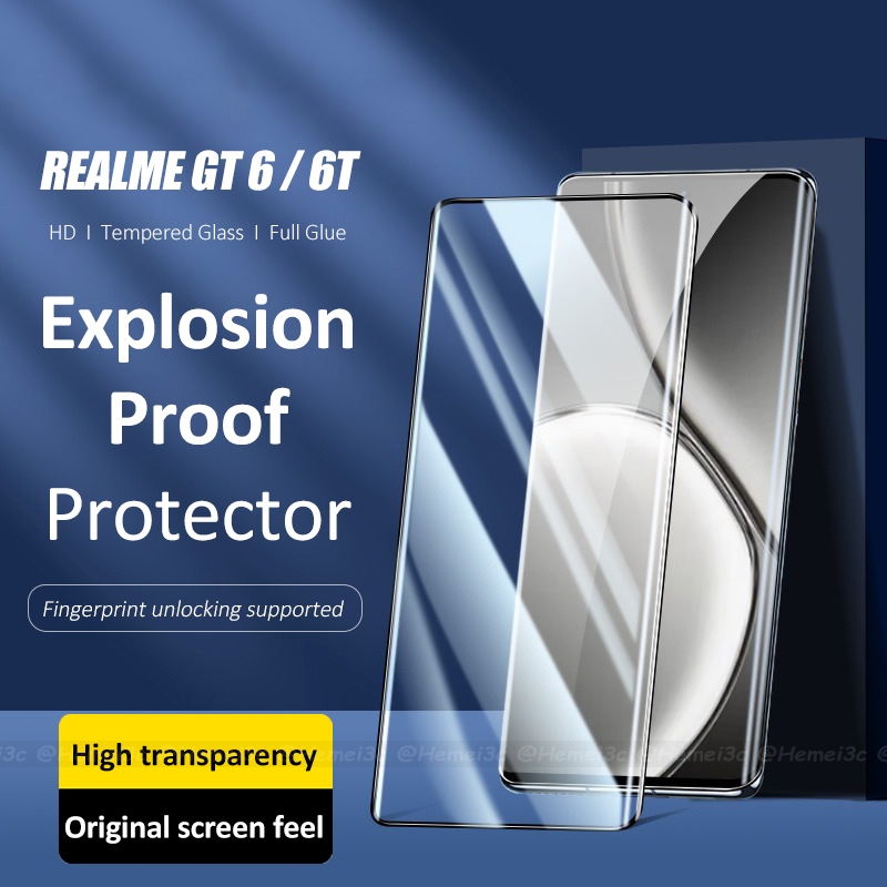 ปลดล็อคลายนิ้วมือสําหรับ เรียลมี Realme GT 6 6T ที เต็มกาวครอบคลุมโค้งกระจกกันรอยหน้าจอ