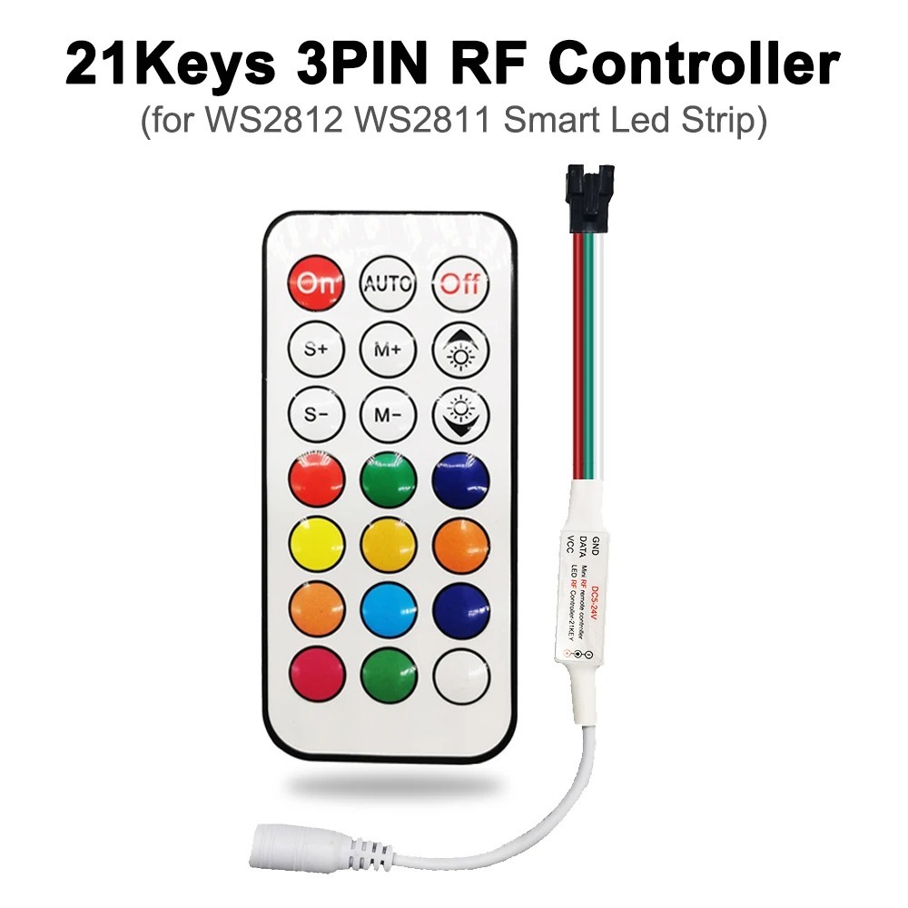 Dc5-24v 21Keys RF Controller Mini พิกเซล Dimmer รีโมทไร้สายสําหรับ 3Pin RGB แอดเดรส Led Strip แผงไฟแหวน
