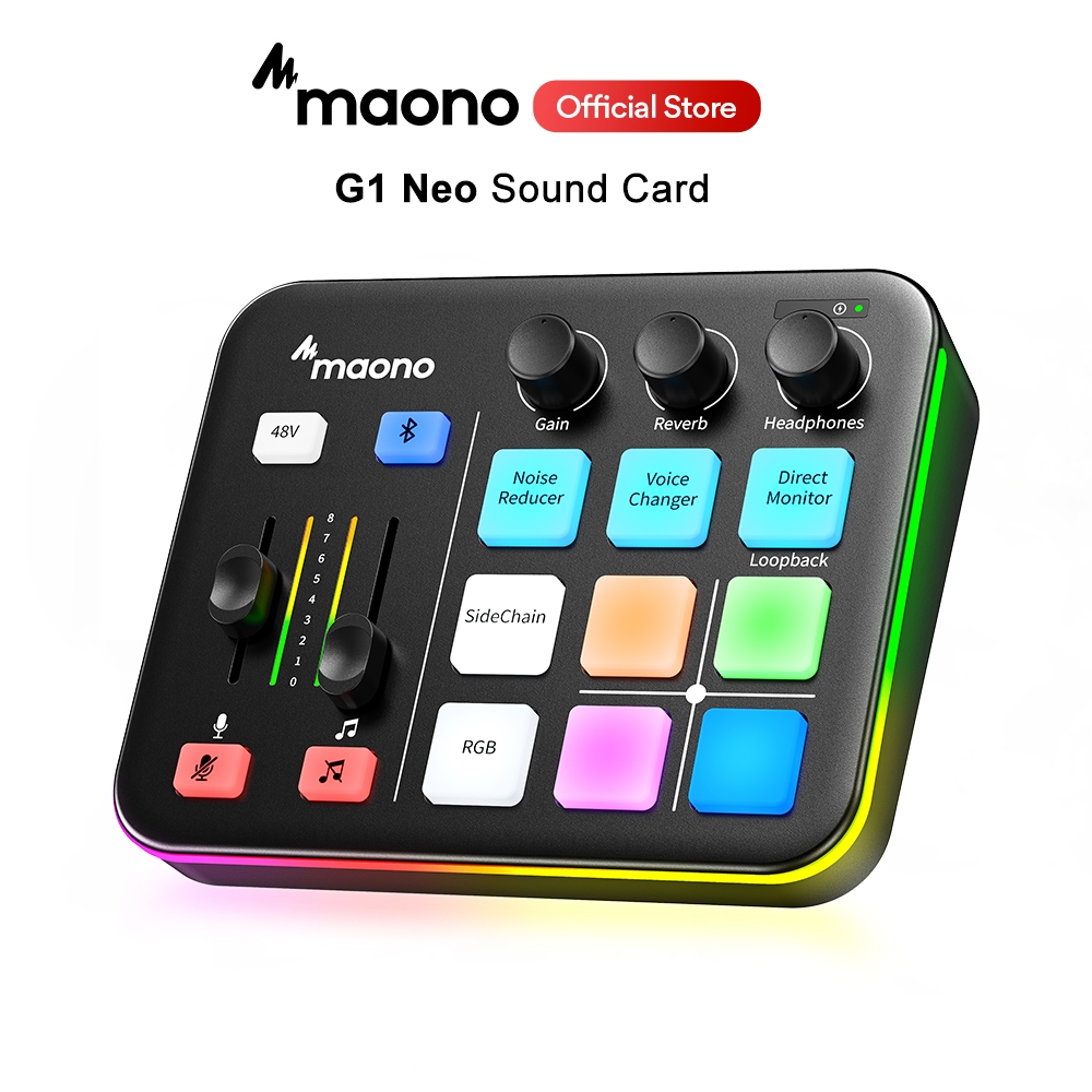 Maono G1 NEO มินิเกมการ ์ ดเสียงอินเทอร ์ เฟซเสียงการ ์ ดเสียงมืออาชีพสนับสนุนไมโครโฟน XLR พร ้ อมไฟ RGB สําหรับ PC,Smart Phone,Gaming,Live Stream