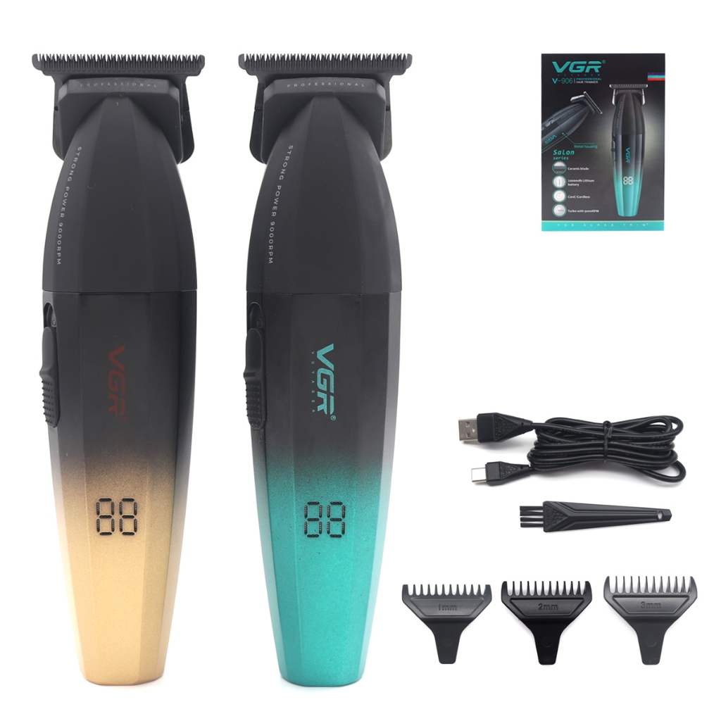 เครื่องตัดแต่งทรงผม ใบมีดเซรามิค โลหะ 9000RPM VGR V-906 สําหรับผู้ชาย