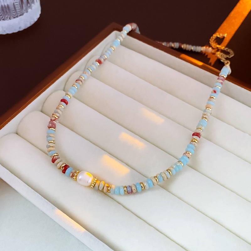 สร้อยคอมุกหินธรรมชาติ dopamine สี