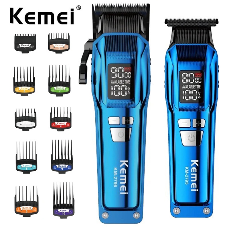 Kemei Professional Hair Clipper เครื่องตัดขนไร้สายชุดตัดผมไฟฟ้าตัดผมแบบชาร์จไฟได้มอเตอร์ไร้แปรง