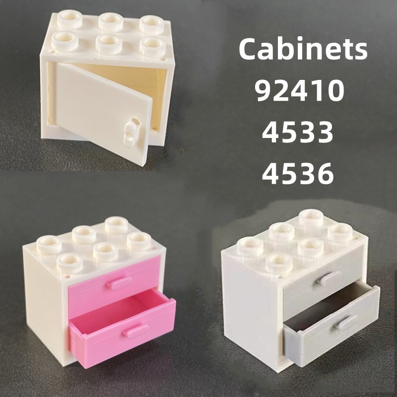 2pcs ตู้ลิ้นชัก 92410 4533 4536 Cupboard 2x3x2 พร้อม Hollow Studs MOC อิฐโต๊ะข้างเตียงการศึกษา Building Blocks อุปกรณ์เสริมเด็กประกอบของเล่น