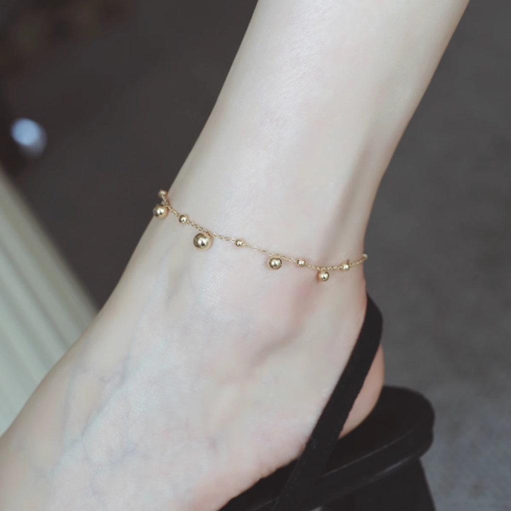 สไตล์เกาหลี Sweet Balls สร้อยข้อเท้าสแตนเลส 18K สําหรับผู้หญิง