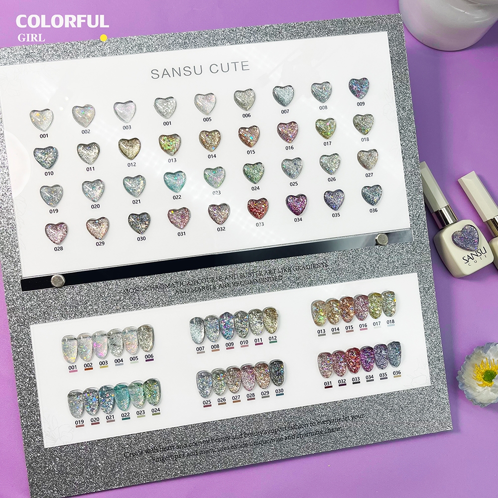 【พร้อมส่ง】สีเจลกากเพชรวิ้งแน่น 36 สี sansuสีสวย แถมชาร์ทอะคริลิคสำเร็จรูป