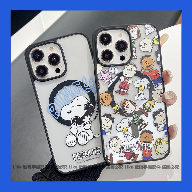 วงเล็บแม่เหล็ก Snoopy Charlie Phone Call เคสใสเคสโทรศัพท์แม่เหล็ก iphone 16 15 14 13 11 12 pro max