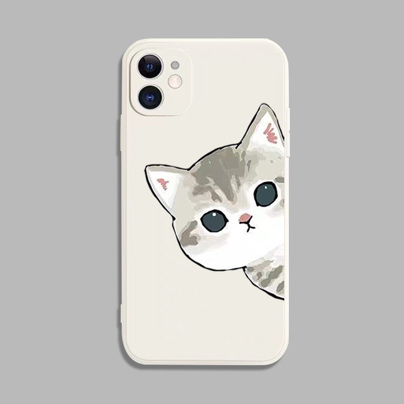 เคสโทรศัพท์แมวน่ารัก IPhone 6 6S 11 7 8 15 X XR XS Plus 12 13 14 15 PRO mini MAX ซิลิโคนเหลวสีขาว