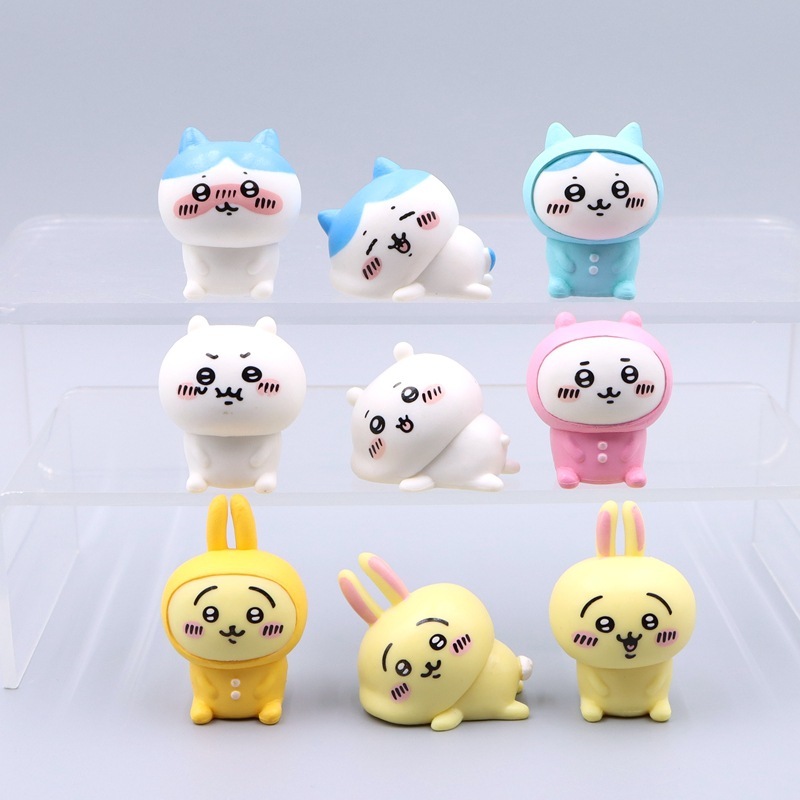 9 ชิ้น/เซ็ตการ์ตูนญี่ปุ่น Chiikawa อะนิเมะรูป Kawaii Hachiware Usagi ขี้อายน่ารักรุ่น Q PVC Action Figures ตุ๊กตาของเล่นของขวัญ