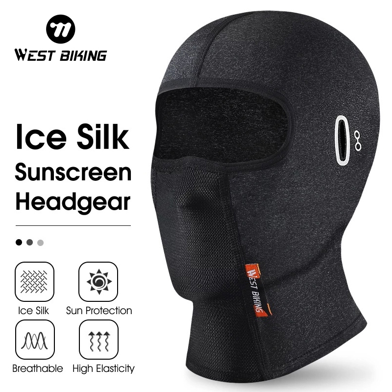 WEST BIKING หน้ากากแบบเต็มหน้า หมวกไหมพรม หน้ากากไหมพรม ป้องกันรังสียูวี ฤดูร้อน ขี่จักรยาน หน้ากากผ้าพันคอ ผ้าไหมน้ำแข็งระบายอากาศได้