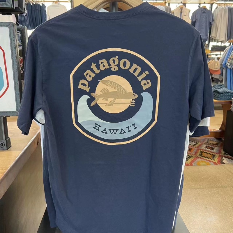 อินเทรนด์คลาสสิกคอลเลกชัน PATAGONIA ผู้ชายผ้าฝ้ายแท้สบายเสื้อยืดลําลองแขนสั้นผ้าฝ้ายแท้