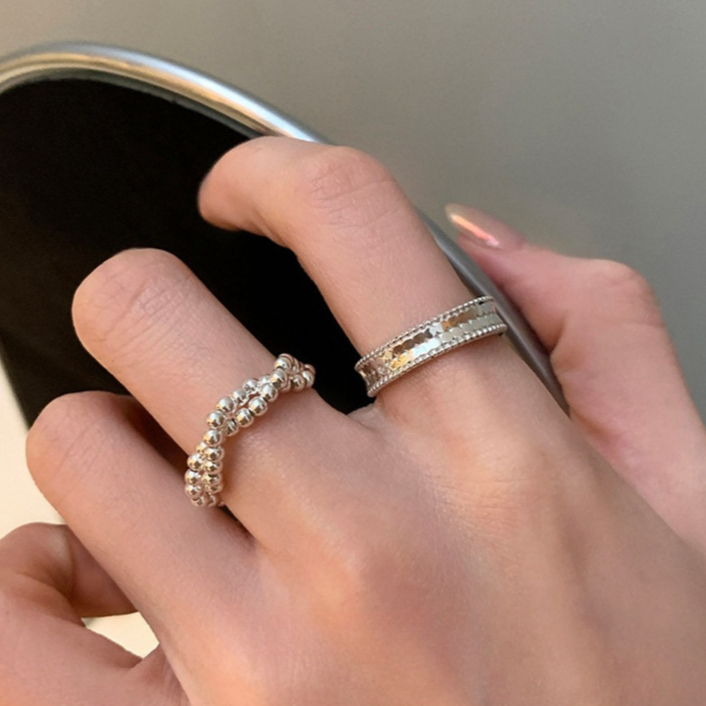 Simple Niche Design Sterling Silver Beaded Elastic Ring Korean ins High-End Index Finger Ring