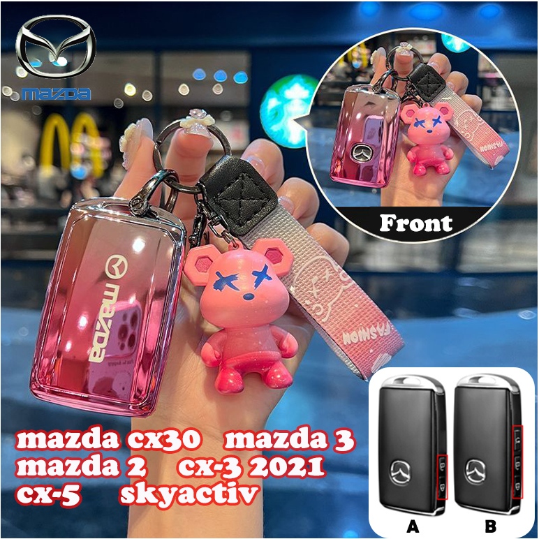 ไล่ระดับสี เหมาะสําหรับ mazda 2 เชลล์ mazda 3 cx-5 cx-3 mazda cx30 skyactiv key cover พวงกุญแจ