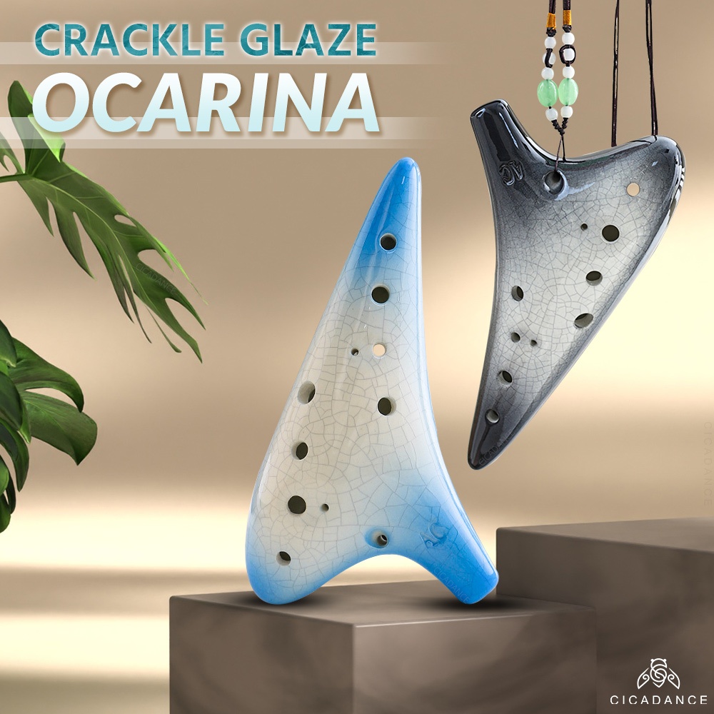 Ocarina โอคาริน่า ขลุ่ยโอคาริน่า 12 หลุม คีย์อัลโต C วัสดุเซรามิกอุณหภูมิสูง ถือได้สบาย เล่นและเรียนรู้ได้ง่าย เปิดรูที่แม่นยำ อุปกรณ์เสริมฟรี