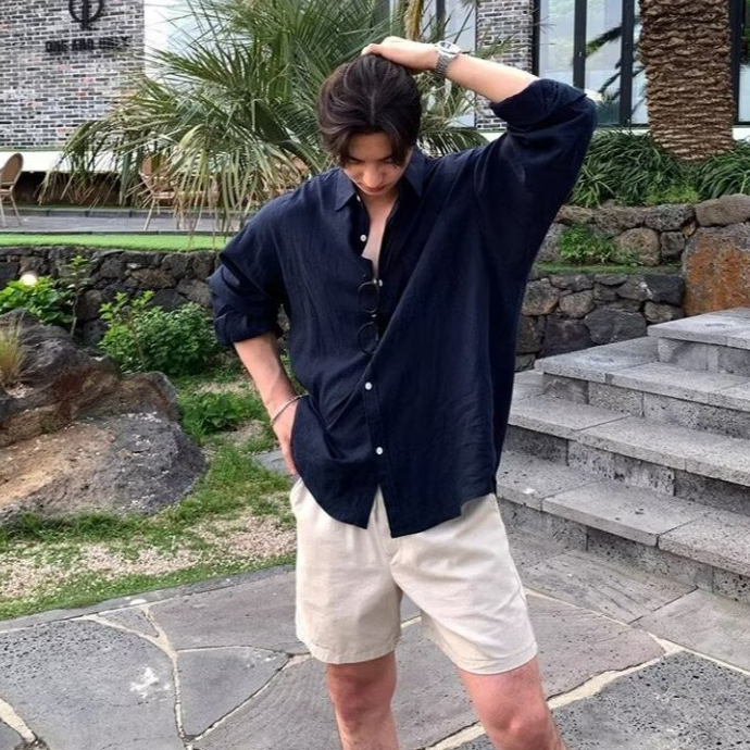 สไตล์ญี่ปุ่นเสื้อแขนยาวชาย M-3XL ฤดูใบไม้ผลิฤดูร้อนแฟชั่นออกแบบหลวมเสื้อผู้ชายอินเทรนด์ All-Match ปกนิ้วเสื้อผู้ชาย