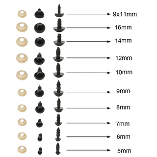 ตาปลาสติกดำ 230ชิ้น 5-14mm อุปกรณ์DIY ตาปลอดภัย สำหรับตุ๊กตาหมี ของเล่นนุ่ม สัตว์ ตุ๊กตา