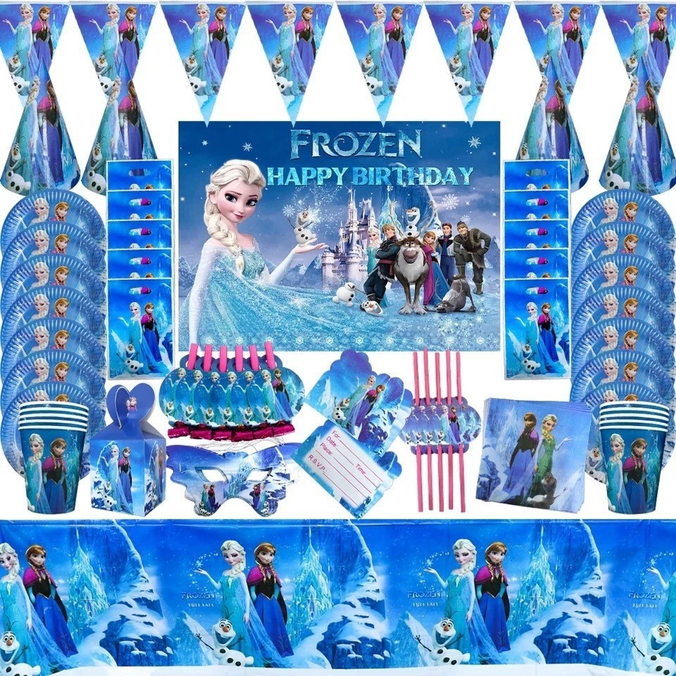 ชุดตกแต่งวันเกิด #Frozen วันเกิดแกนพรรคแผ่นกระดาษตัดเครื่องเจ้าหญิงเอลซาแอนนาธงหมุนบอลลูนเค้กแถวสำหรับตกแต่งงานเลี้ยงวันเกิดเด็ก