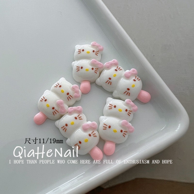 Rou Bao 20 ชิ้นเล็บน่ารัก Hello Kitty แมวการ์ตูน Star คุกกี้สีชมพู Girly 3D เรซิ่นสําหรับเล็บ Art DIY Handmade ตกแต่ง - รูปที่ 7