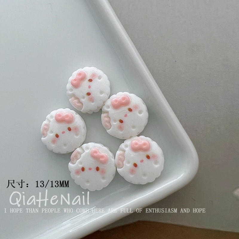 Rou Bao 20 ชิ้นเล็บน่ารัก Hello Kitty แมวการ์ตูน Star คุกกี้สีชมพู Girly 3D เรซิ่นสําหรับเล็บ Art DIY Handmade ตกแต่ง - รูปที่ 2