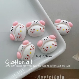 Rou Bao 20 ชิ้นเล็บน่ารัก Hello Kitty แมวการ์ตูน Star คุกกี้สีชมพู Girly 3D เรซิ่นสําหรับเล็บ Art DIY Handmade ตกแต่ง
